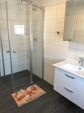 シャワー、ヘアドライヤー、石鹸、トイレットペーパー