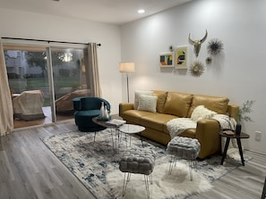 Smart TV, fireplace, DVD player, books