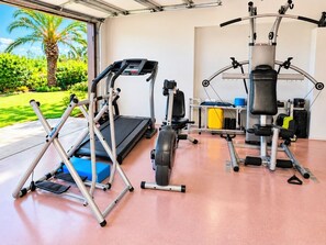 Gym, weight machine, exercise bike, treadmill, swing machine  aerobic.