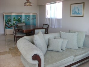 Una televisión, un reproductor de DVD, libros, una biblioteca de música