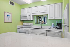 Fridge, microwave, oven, dishwasher