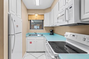 Fridge, microwave, oven, dishwasher