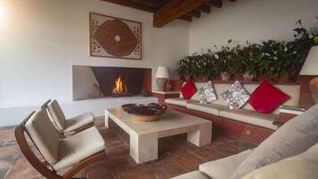 TV, fireplace