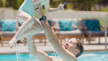 2 outdoor pools, open 10:00 AM to 9:00 PM, pool umbrellas, pool loungers