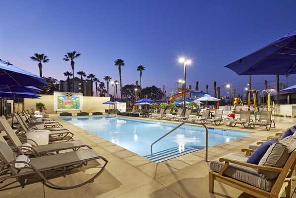 2 outdoor pools, open 10:00 AM to 9:00 PM, pool umbrellas, sun loungers