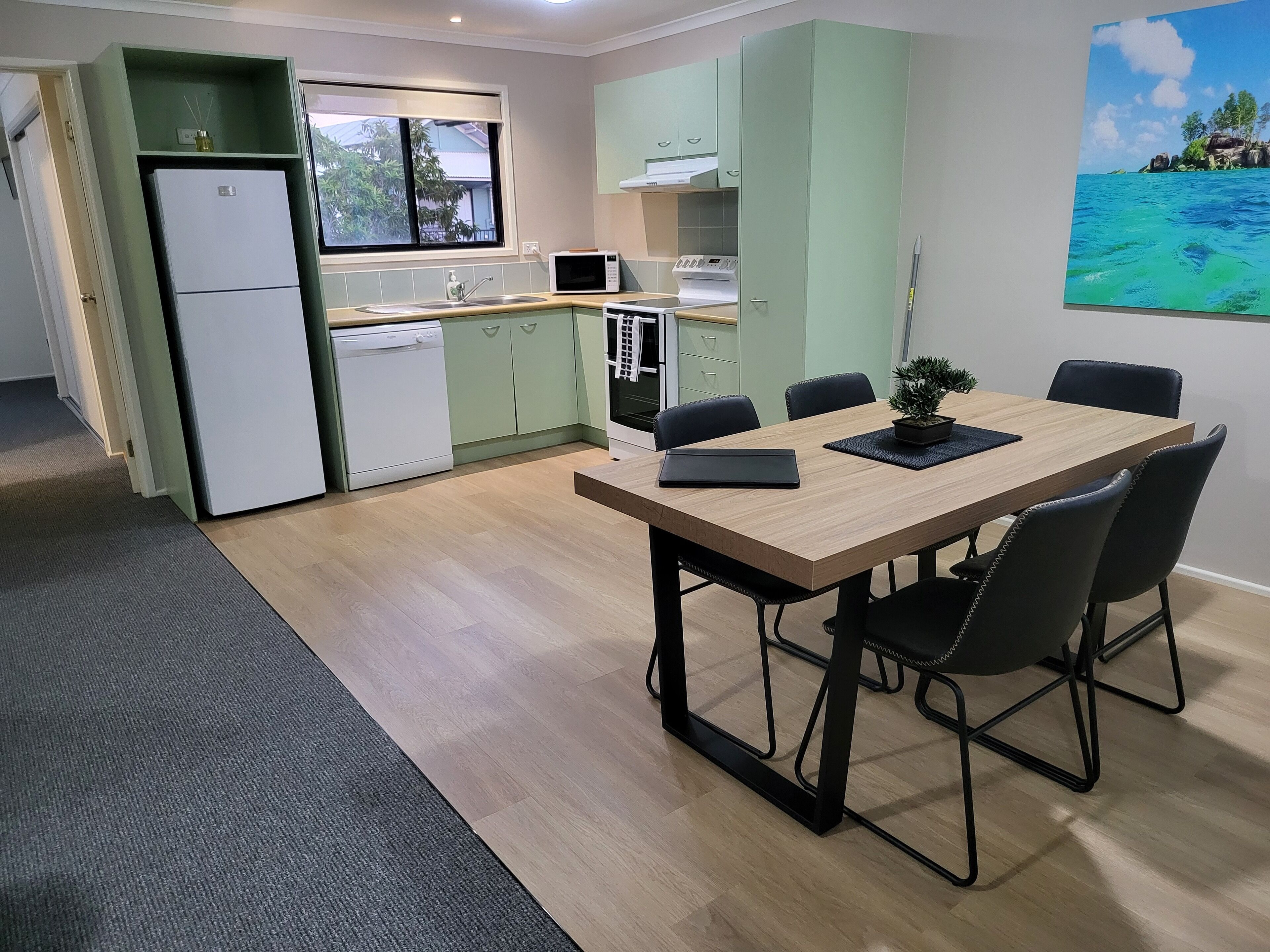 Apartment 2 | Private kitchen | Full-size fridge, microwave, electric kettle, toaster