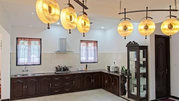 Fridge, microwave, oven, electric kettle