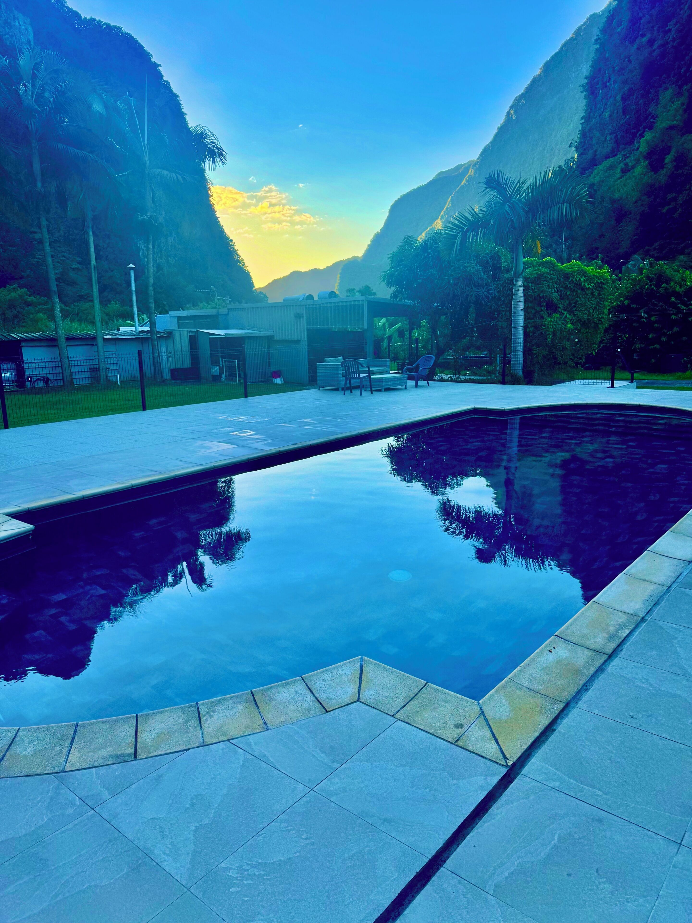 Outdoor pool, pool umbrellas