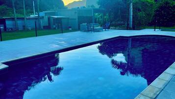 Outdoor pool, pool umbrellas