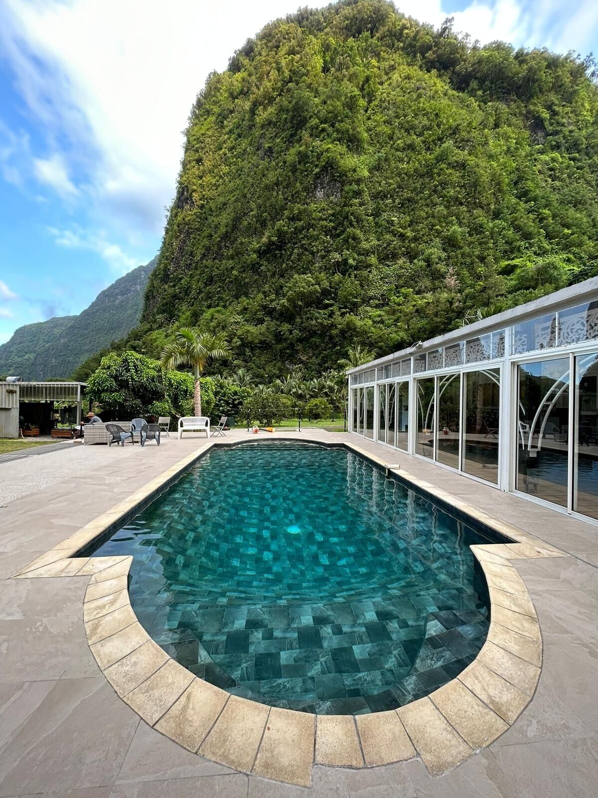 Outdoor pool, pool umbrellas