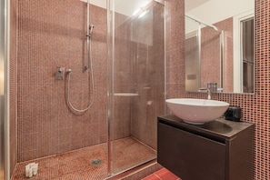Shower, hair dryer, bidet, towels