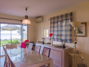 Deluxe Villa, 3 Bedrooms, Beach View (Angelina) | Living area | Flat-screen TV, fireplace, DVD player