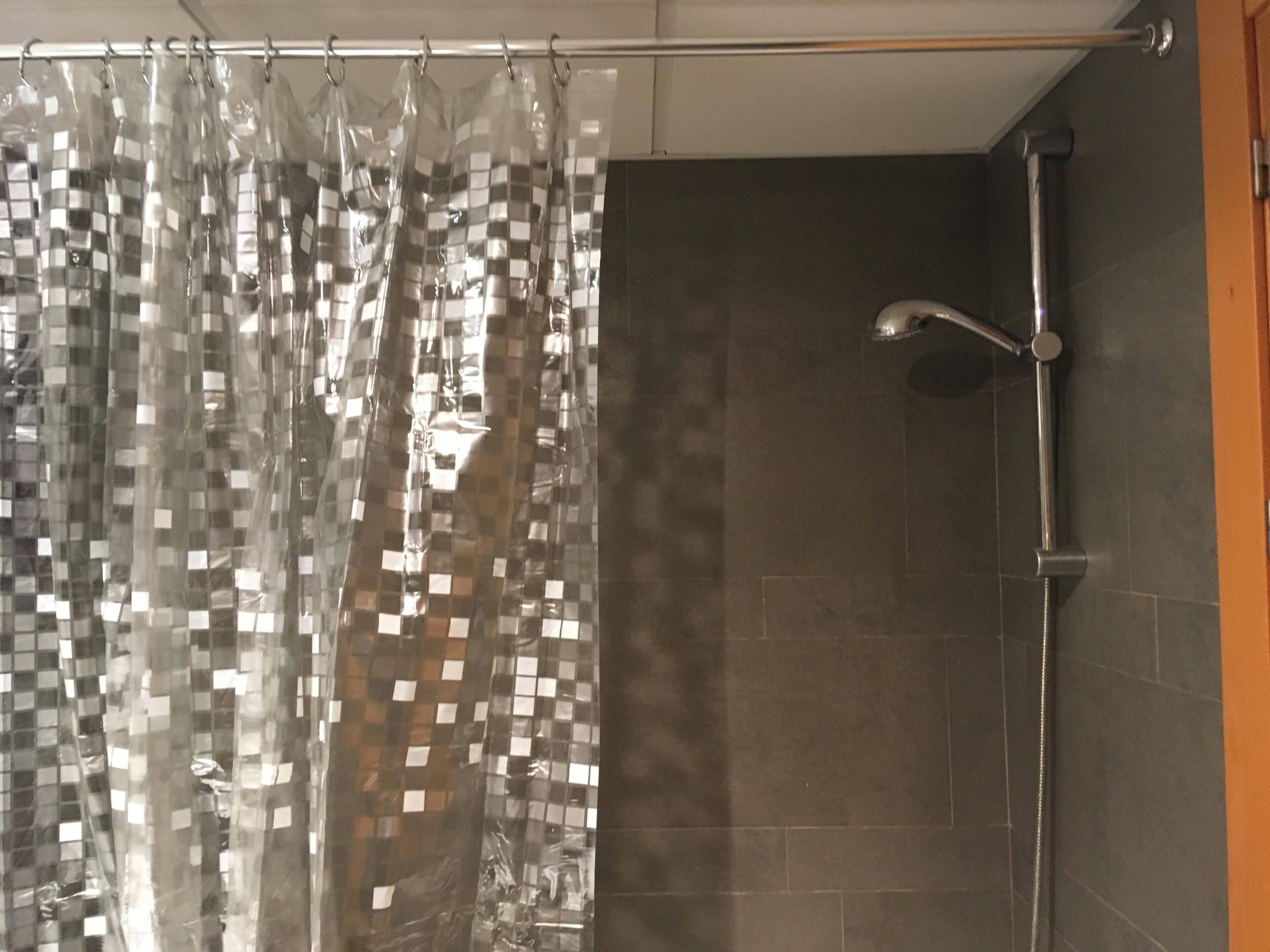 Combined shower/tub, hair dryer, bidet, towels