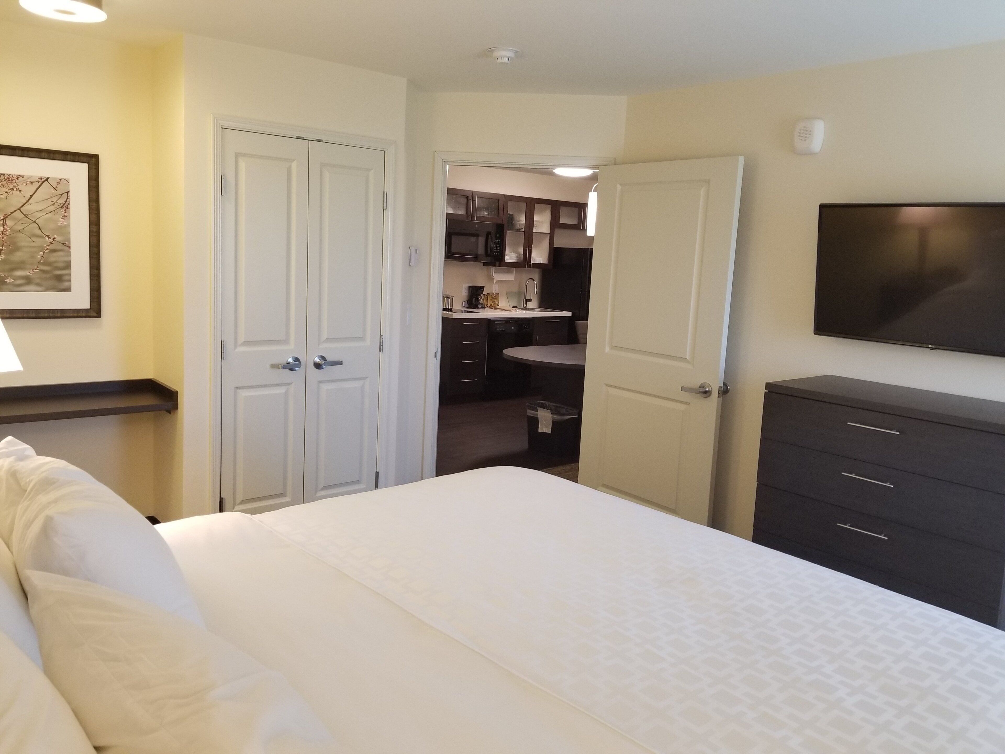 Desk, blackout drapes, soundproofing, iron/ironing board
