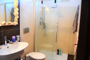 Dusche, Haartrockner, Bidet, Handtücher