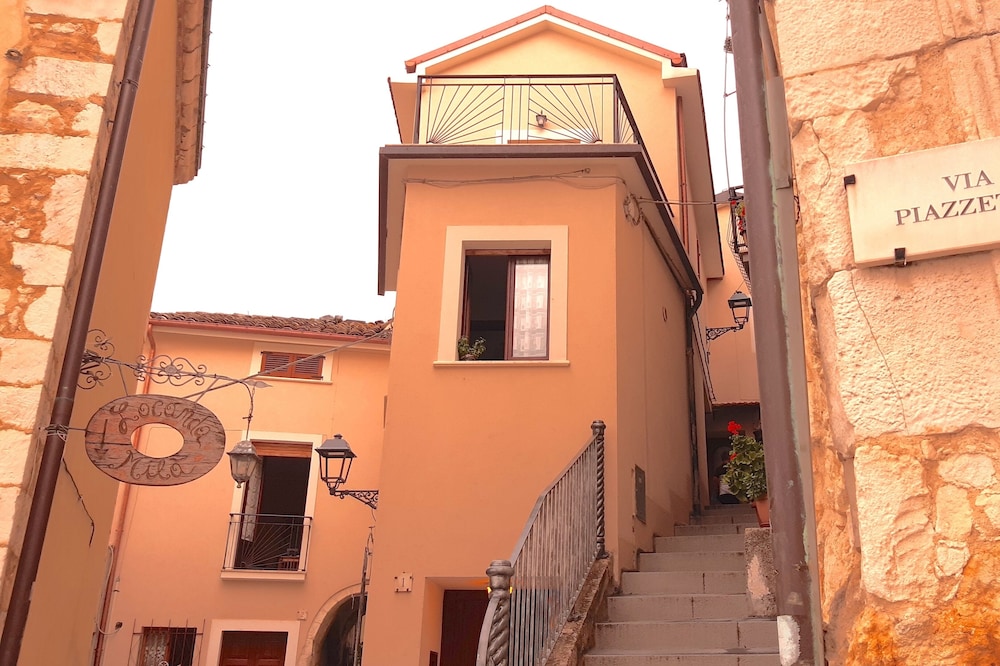 panoramic house in medieval village, in Majella National Park, mountain and sea