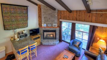 Télévision, cheminée, lecteur de DVD