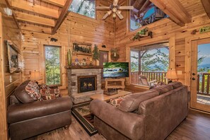 TV, fireplace, table football