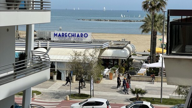 A view of a beachside restaurant named "Marechiaro" with a clear view of the sea and sailboats in the distance. - Da Zio Giovanni - 2 steps from the sea (Pescara)
