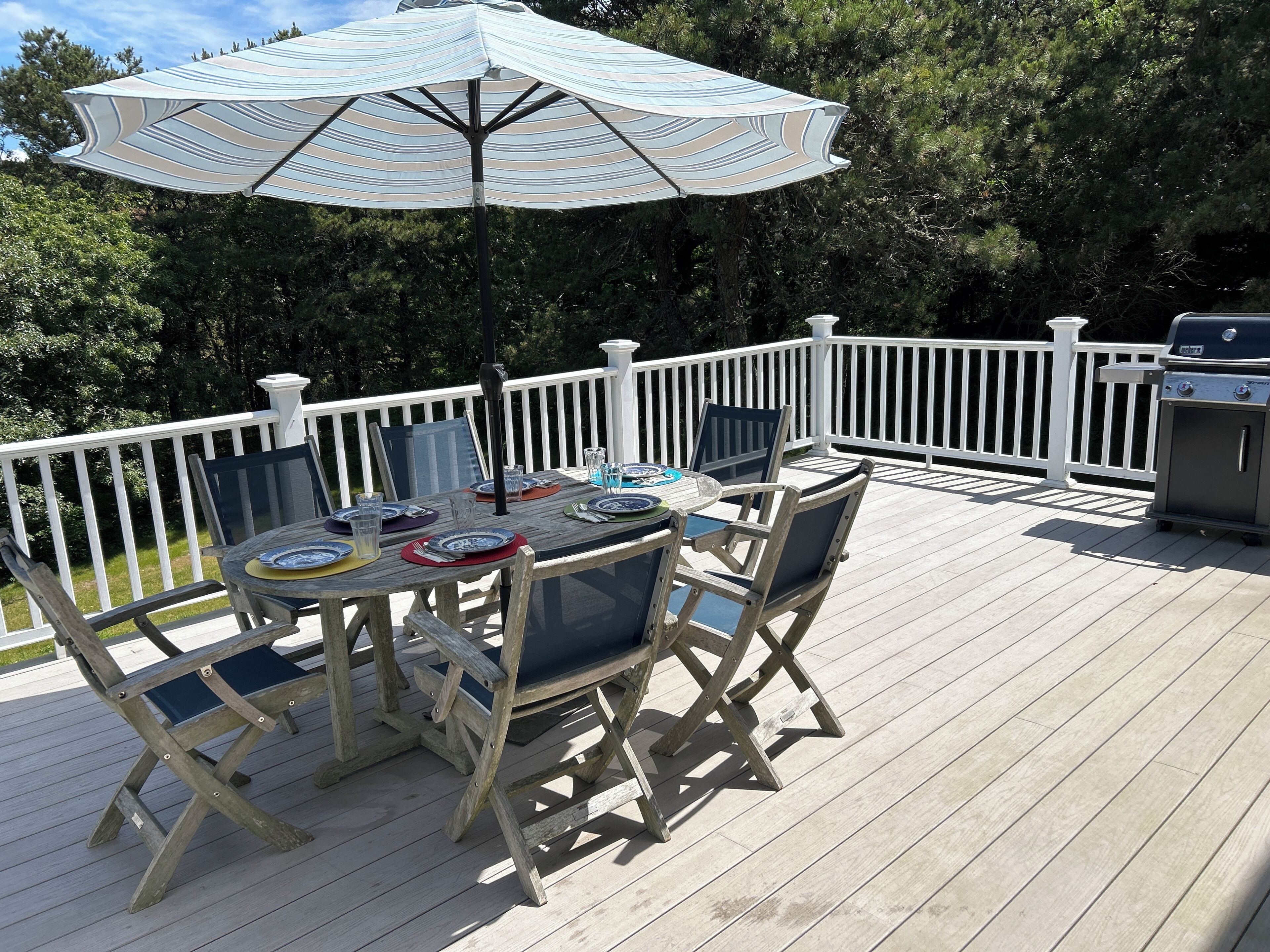 Large deck has glorious morning sun, and a new Weber grill.