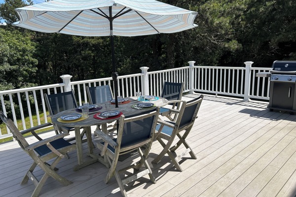 Large deck has glorious morning sun, and a new Weber grill.