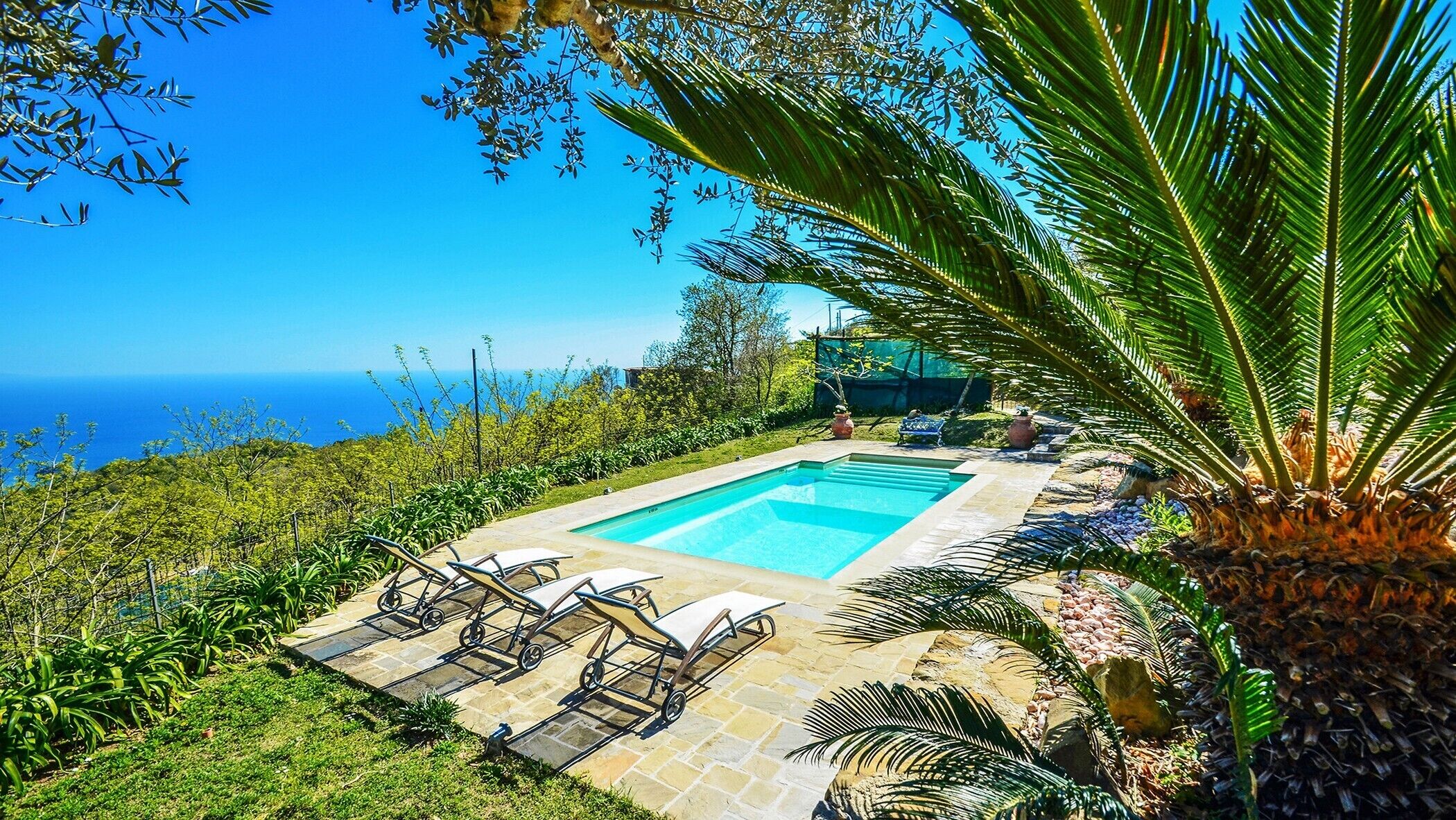Quality villa with private pool surrounded by flower and plants in Sorrentocoast