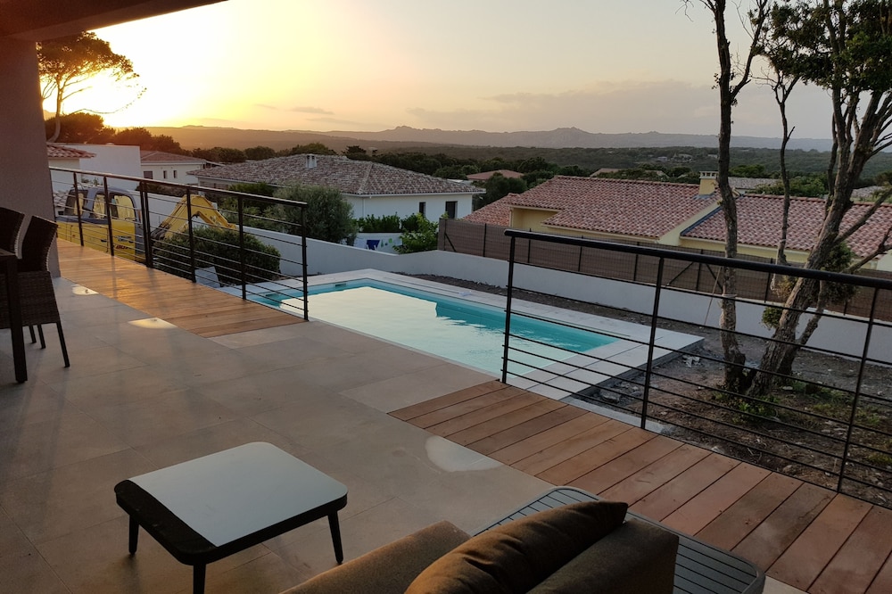 New house with heated pool and private land