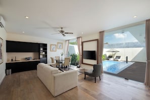 Deluxe Villa, 2 Bedrooms, Pool View | Private kitchen | Fridge, stovetop, coffee/tea maker, electric kettle