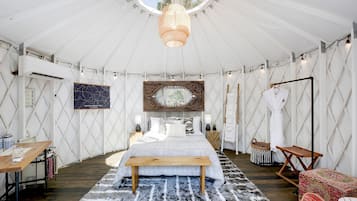 Room, 1 Queen Bed (Yurt, Shared Showerhouse) | Individually decorated, individually furnished, iron/ironing board
