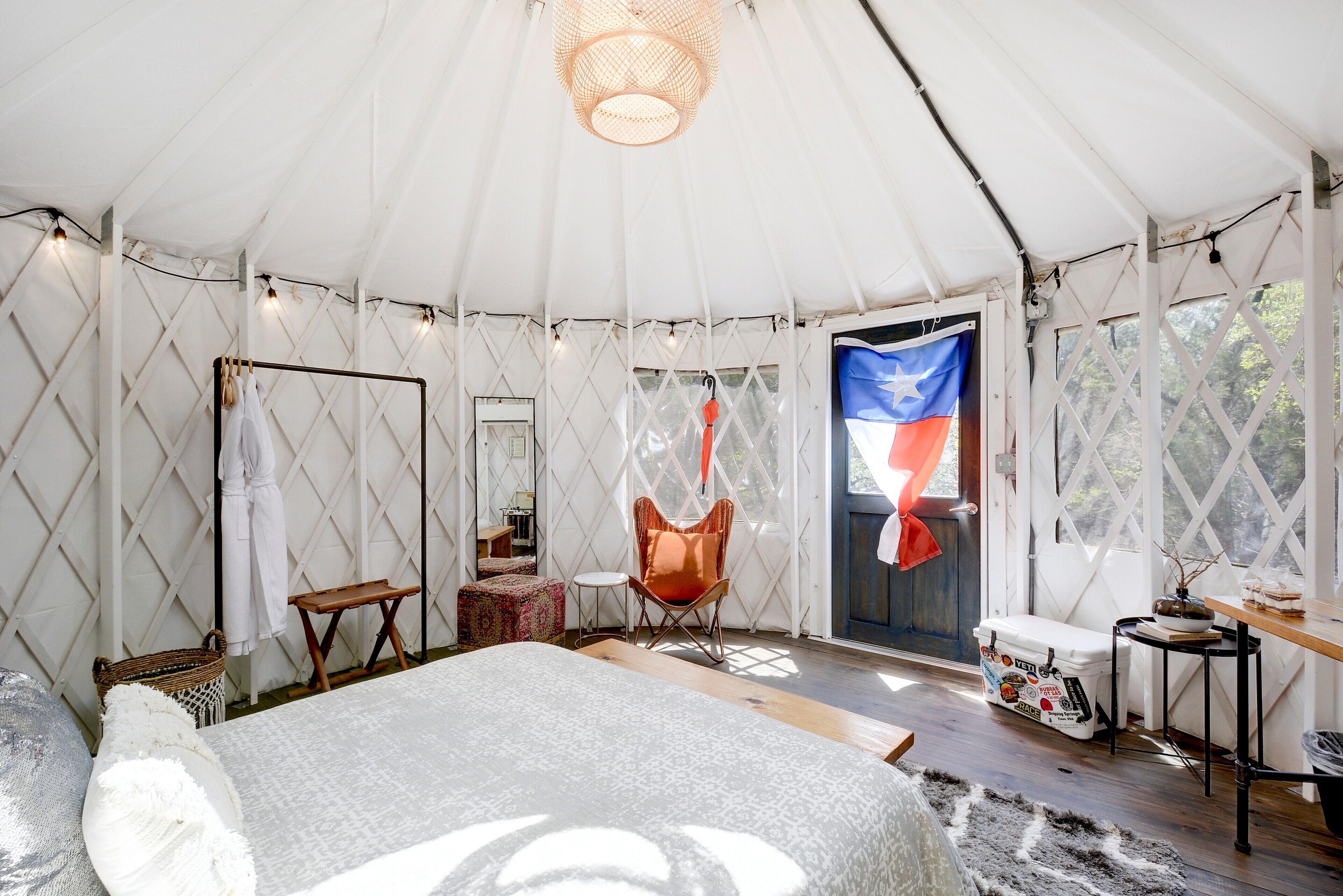 room, 1 queen bed (yurt) | individually decorated, individually furnished, iron/ironing board
