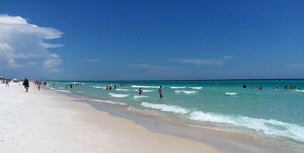 Beach nearby, sun loungers