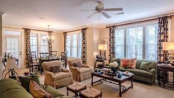 TV, fireplace, DVD player, books