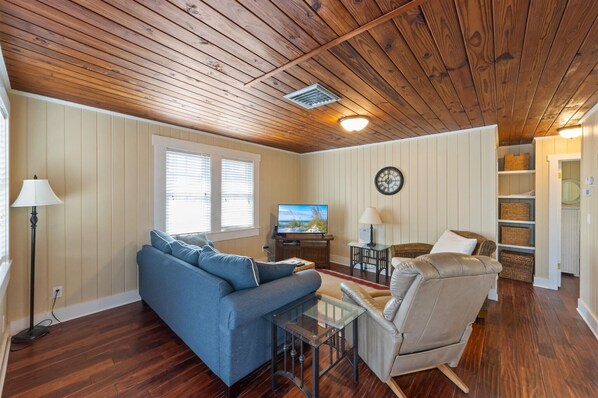 TV, DVD player, books, music library