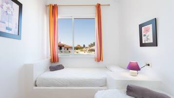 2 bedrooms, desk, iron/ironing board, travel crib