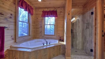 Combined shower/tub, jetted tub, hair dryer, towels