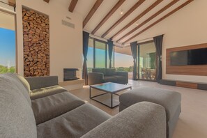 TV, fireplace