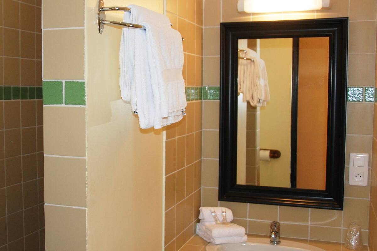 Twin kamer | Badkamer | Een douche, gratis toiletartikelen, handdoeken