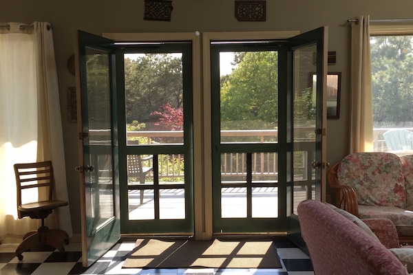 Doors to the deck from the Living Room