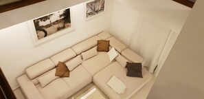 Fernseher, Kamin, DVD-Player, Musikbibliothek