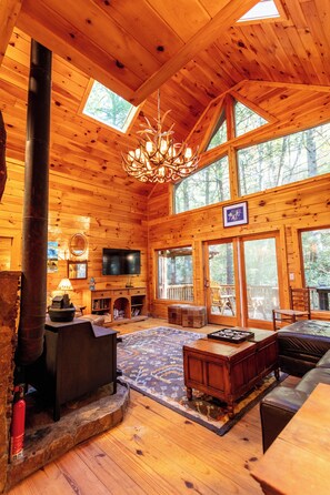 Smart TV, fireplace, DVD player, books