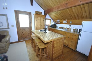 Fridge, microwave, oven, stovetop - Traverse City Lake Michigan priv Beachfront Home Rent (Kewadin)