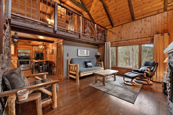 TV, fireplace, DVD player, books - Circle J Lodge, Relaxing pet friendly cabin at Terry Peak with new hot tub! (Lead)