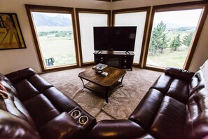 Smart TV, chimenea, reproductor de DVD y libros 