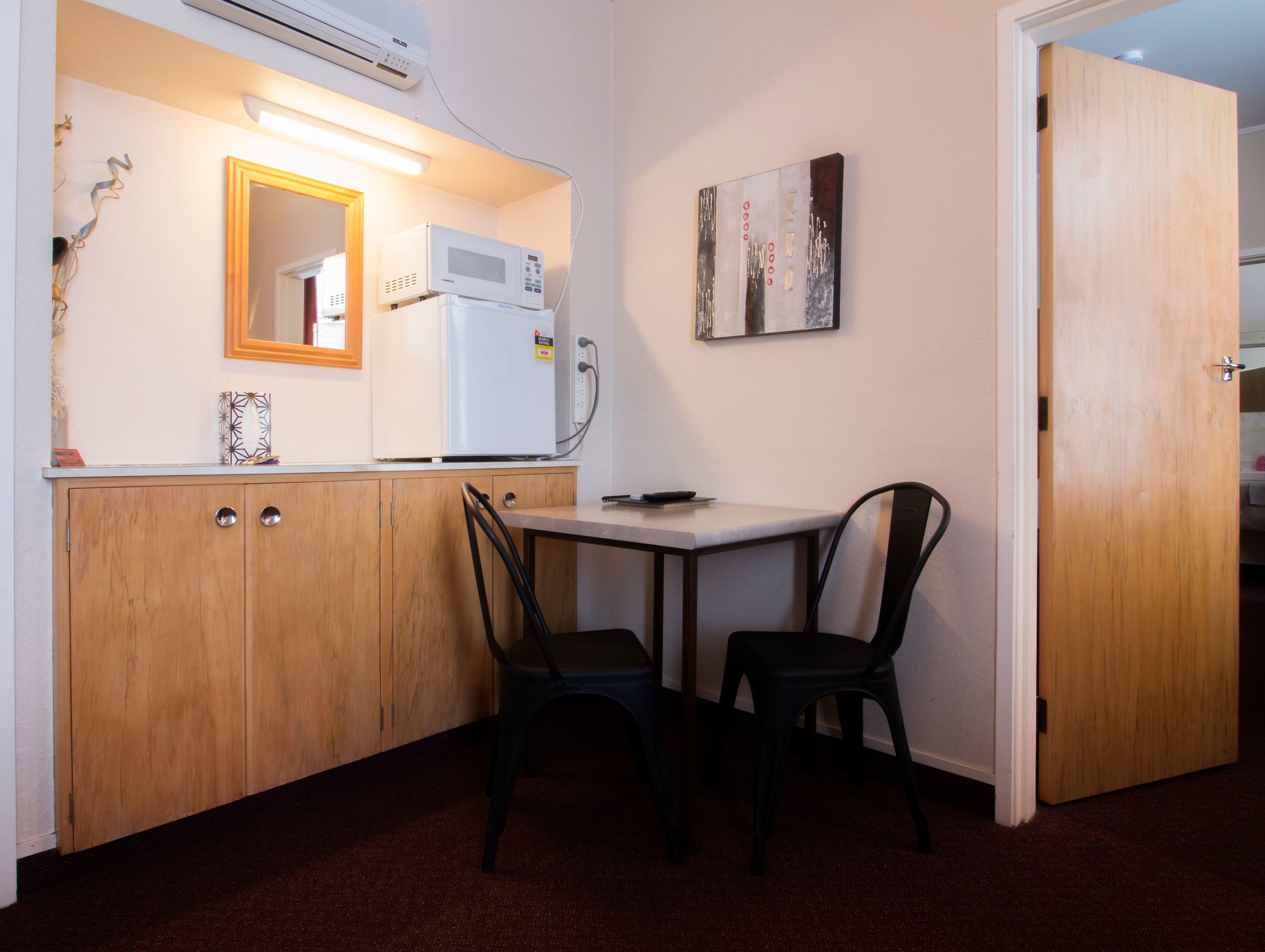 family room | private kitchen | mini-fridge, microwave, toaster, dining tables