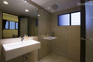 Dusche, Haartrockner, Bidet, Handtücher