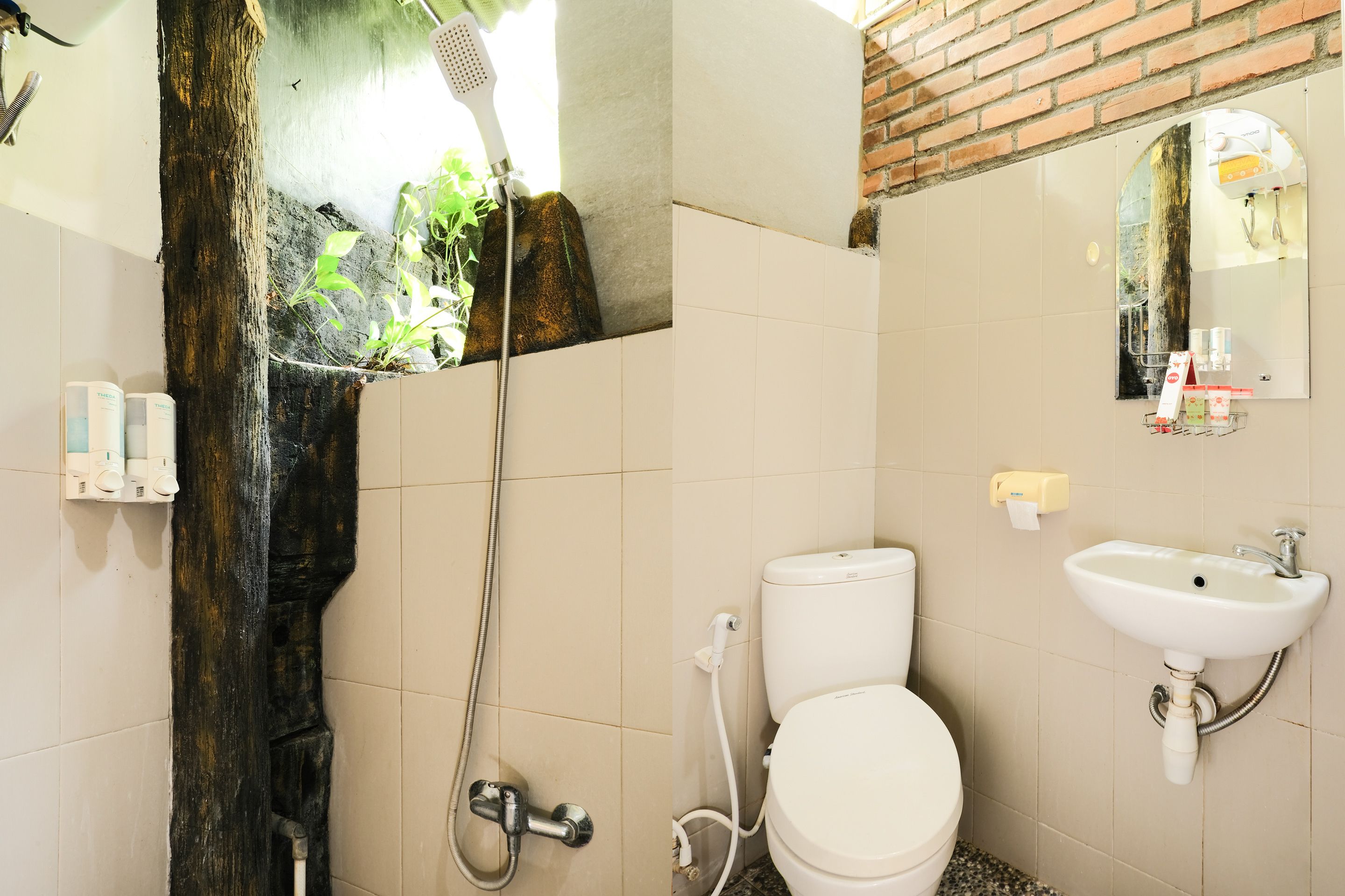 A bathroom with a toilet, sink, and shower.