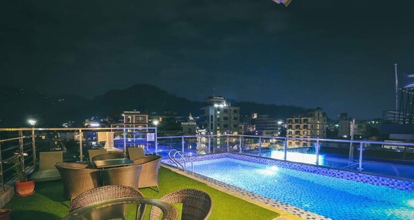 Indoor pool, outdoor pool, open 9:00 AM to 9:00 PM, free cabanas