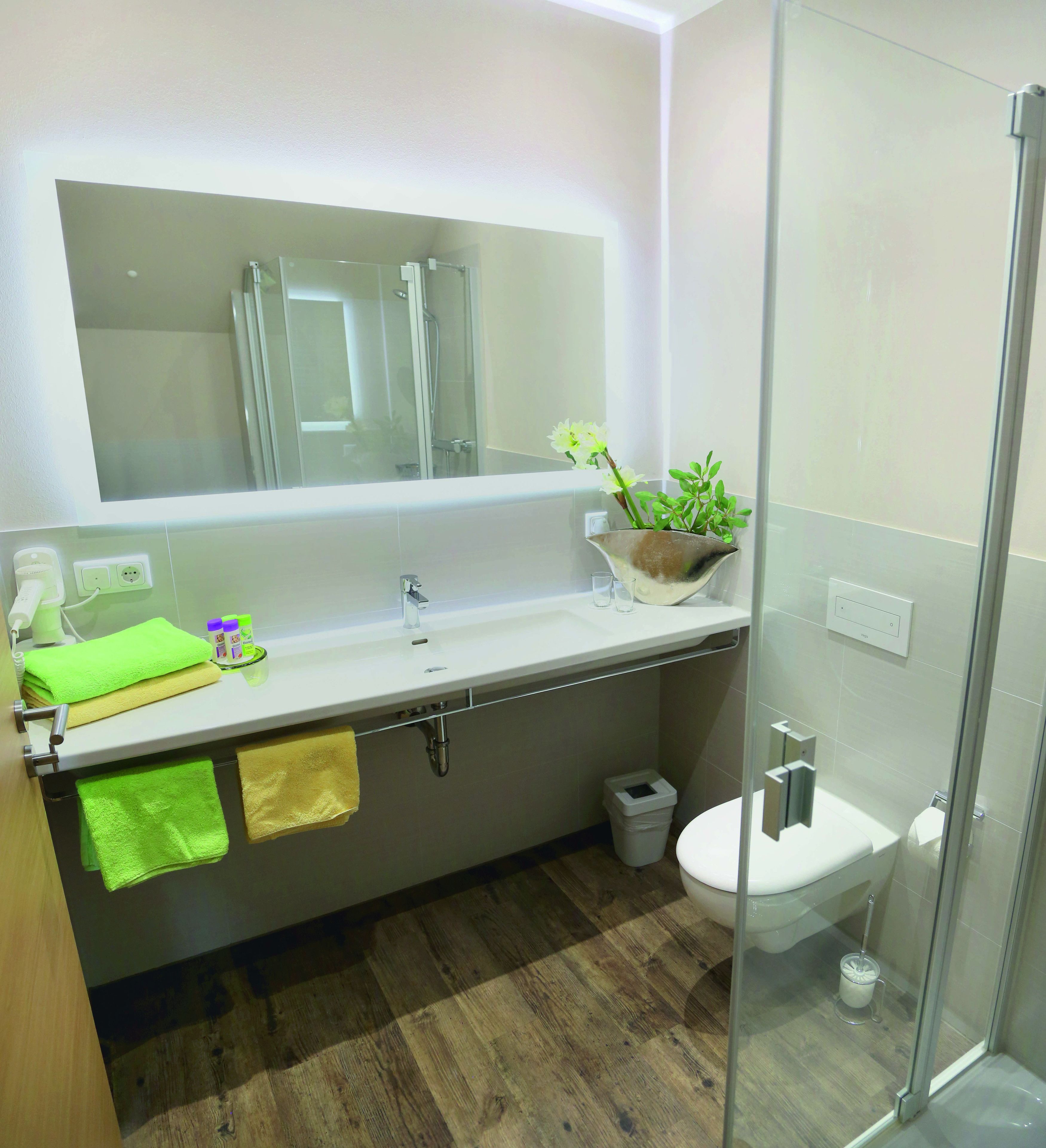 shower, free toiletries, hair dryer, towels