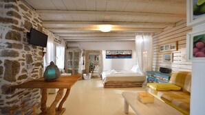 Villa, 1 Bedroom, Private Pool | Living area | Flat-screen TV - Villa Akoya VI by The Pearls Collection (Mykonos)