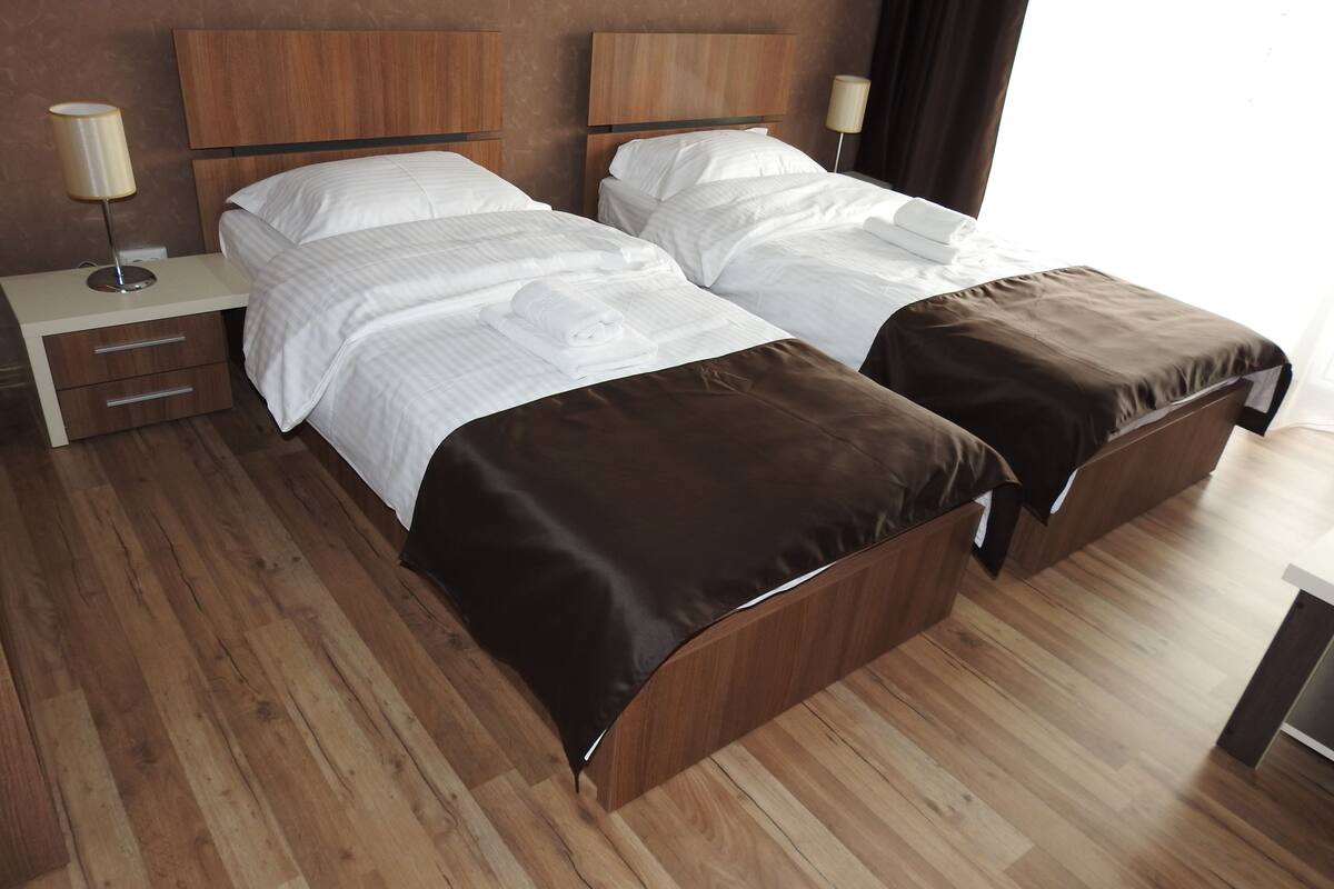Habitación estándar con 2 camas individuales, vista a la ciudad | Insonorización, cunas gratuitas, camas extra y wifi gratis